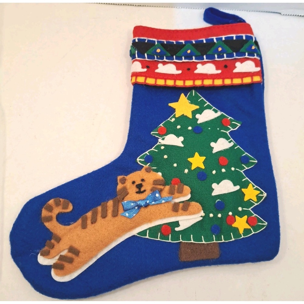 Avon Gift Collection Classic Critters Cat Applique Christmas Stocking 18in